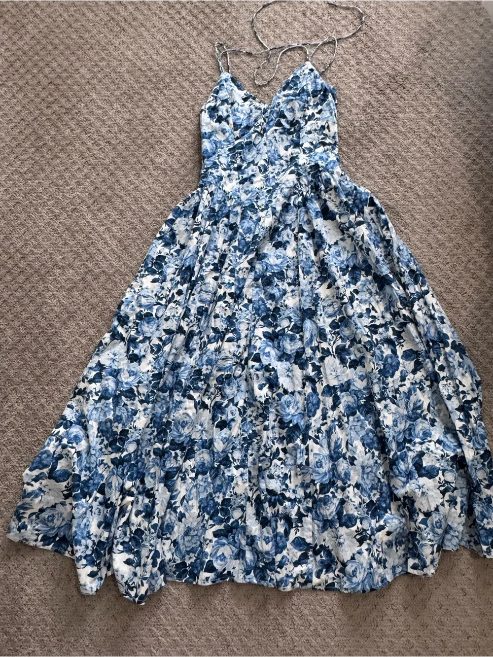 Abercrombie & Fitch Blue Strappy Plunge Corset Maxi Dress